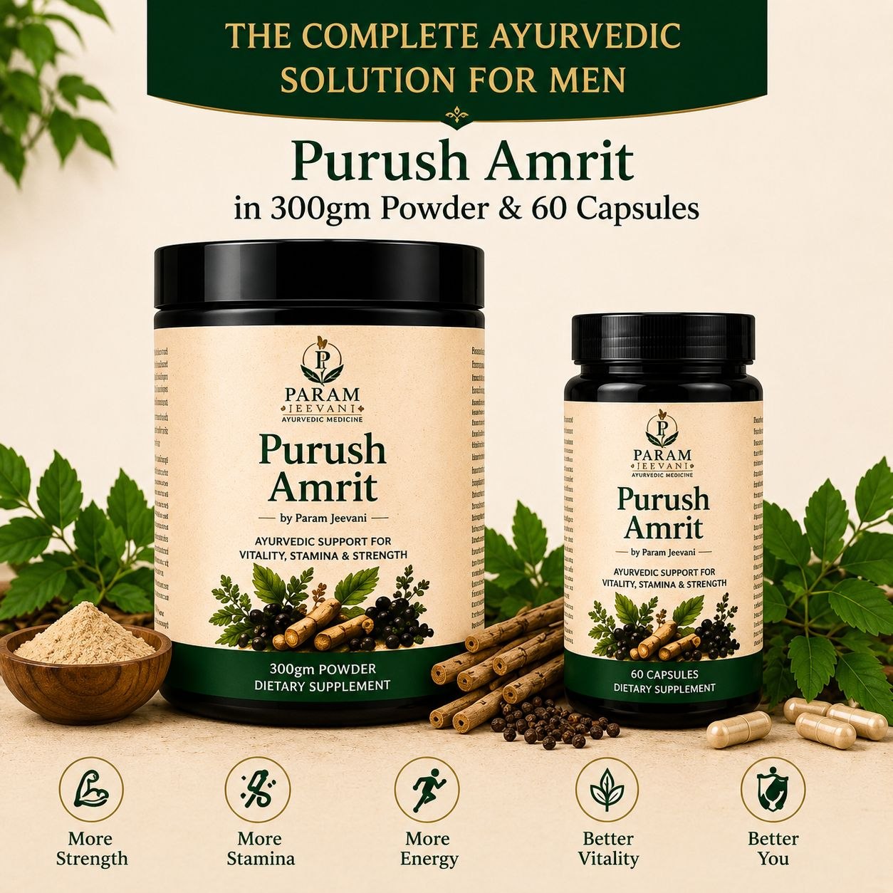 Purush Amrit by Param Jeevani (Powder & Capsule)