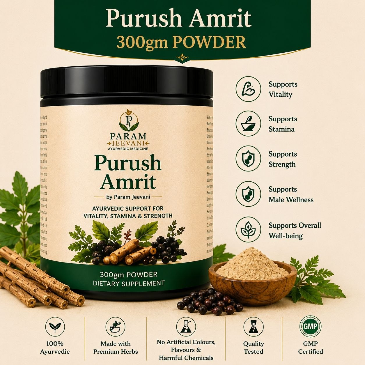 Purush Amrit by Param Jeevani (Powder & Capsule)