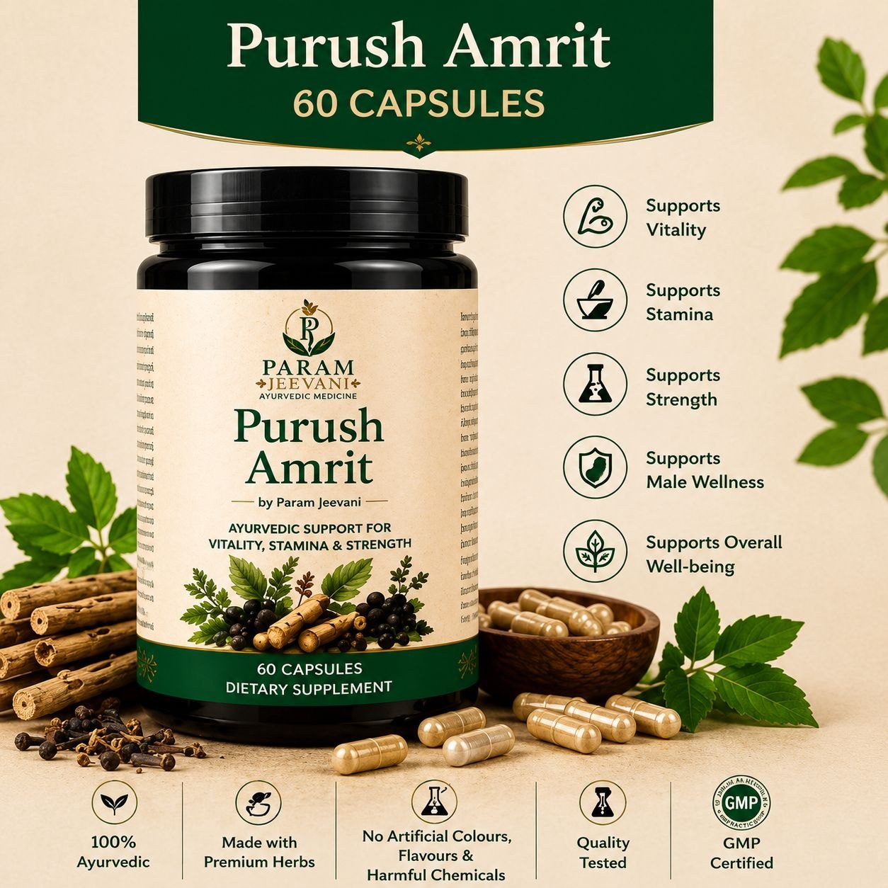 Purush Amrit by Param Jeevani (Powder & Capsule)